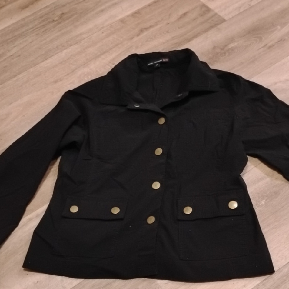 Elegant Black Utility Jacket with Gold Accents